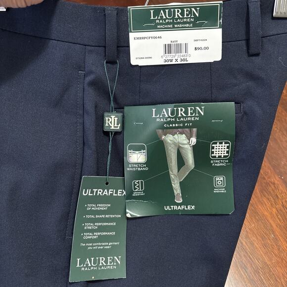 Lauren Ralph Lauren Mens Ultraflex Dress Pants 30X30 Blue Classic Fit Stretch - Picture 5 of 8